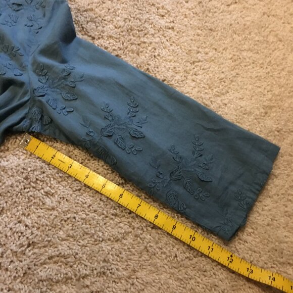 April Cornell Denim Blue Floral Embroidered Cotton Mini Dress Or Top - Picture 16 of 16